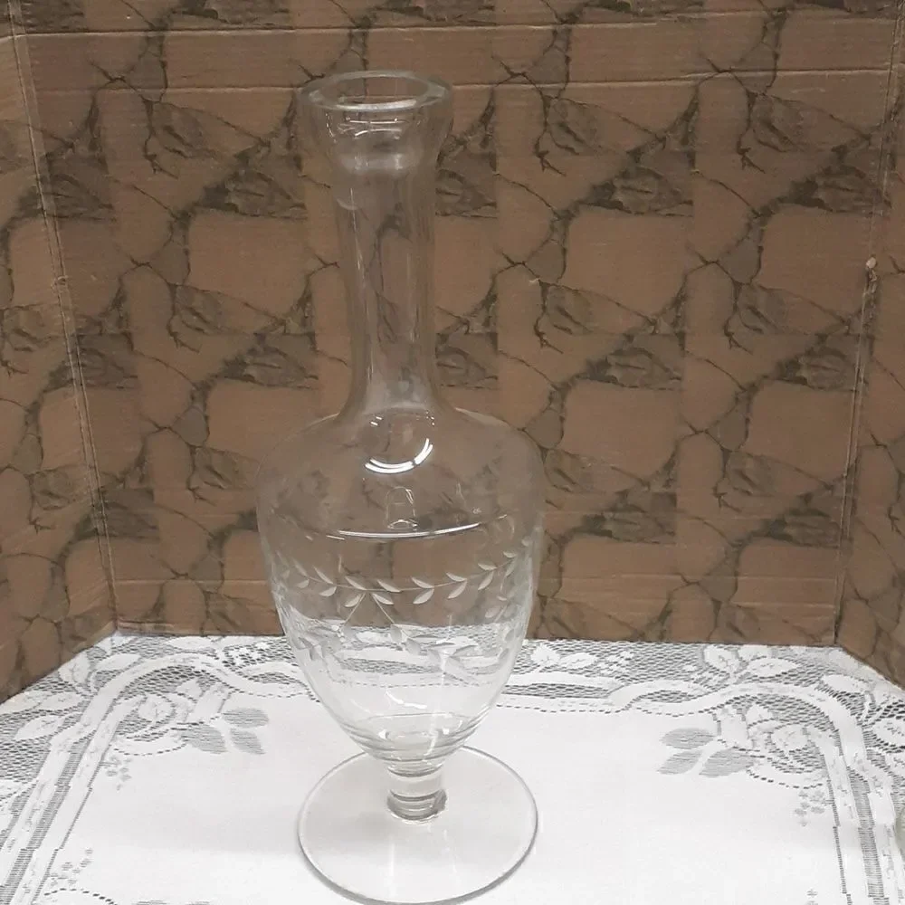 Glass decanter &‎ 3 pc MCM Starflower stemware collection,Vintage Etched Crystal